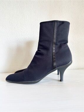 Prada Black Nylon Sock Ankle Boots Kitten Heel Logo Y2K EU 39.5 US 9.5